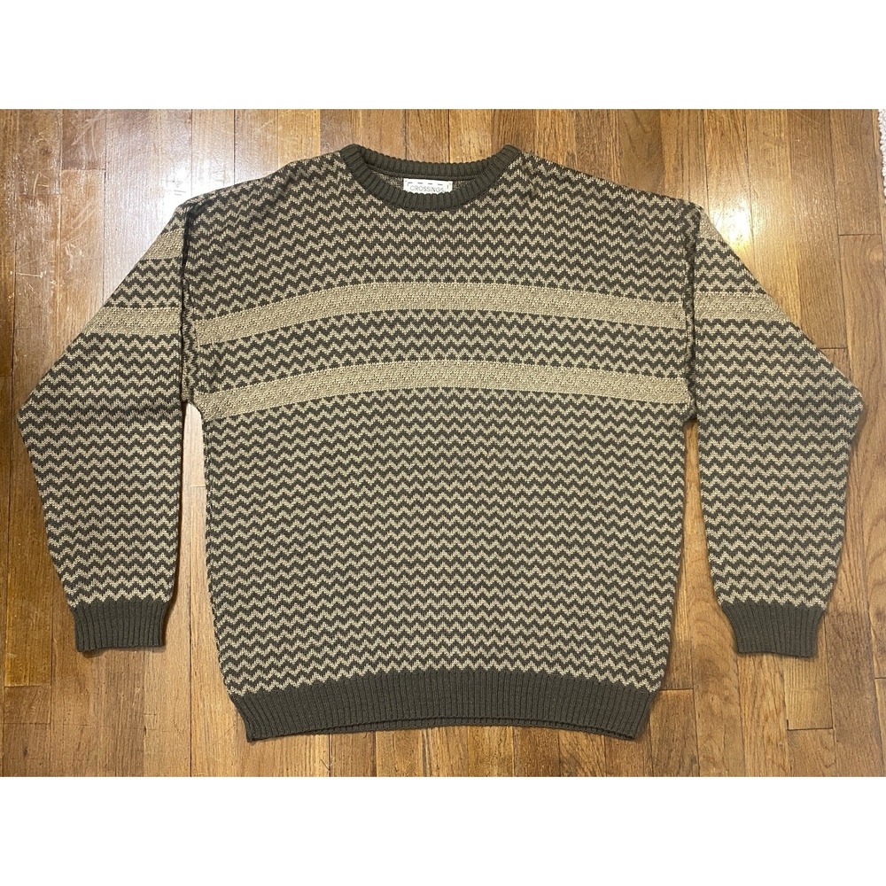 Men's Crossings Y2K Knit Sweater Geo Zig Zag Pattern Size XL Vintage Inspired